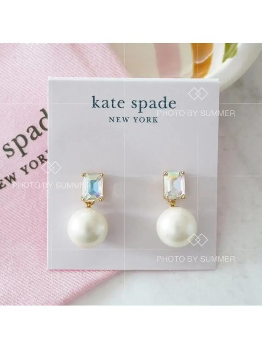Kate Spade Shine On Emerald Cut Pearl Drop Earrings